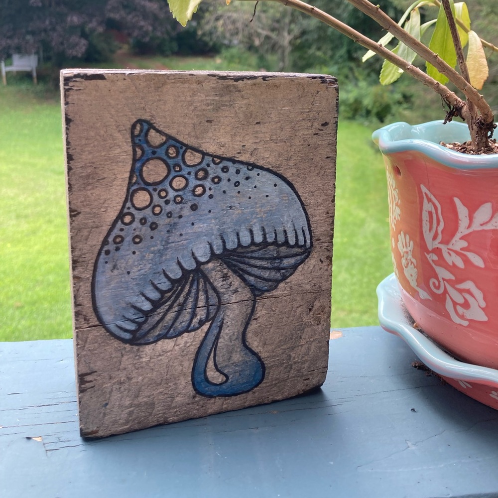 Hand painted mushroom block